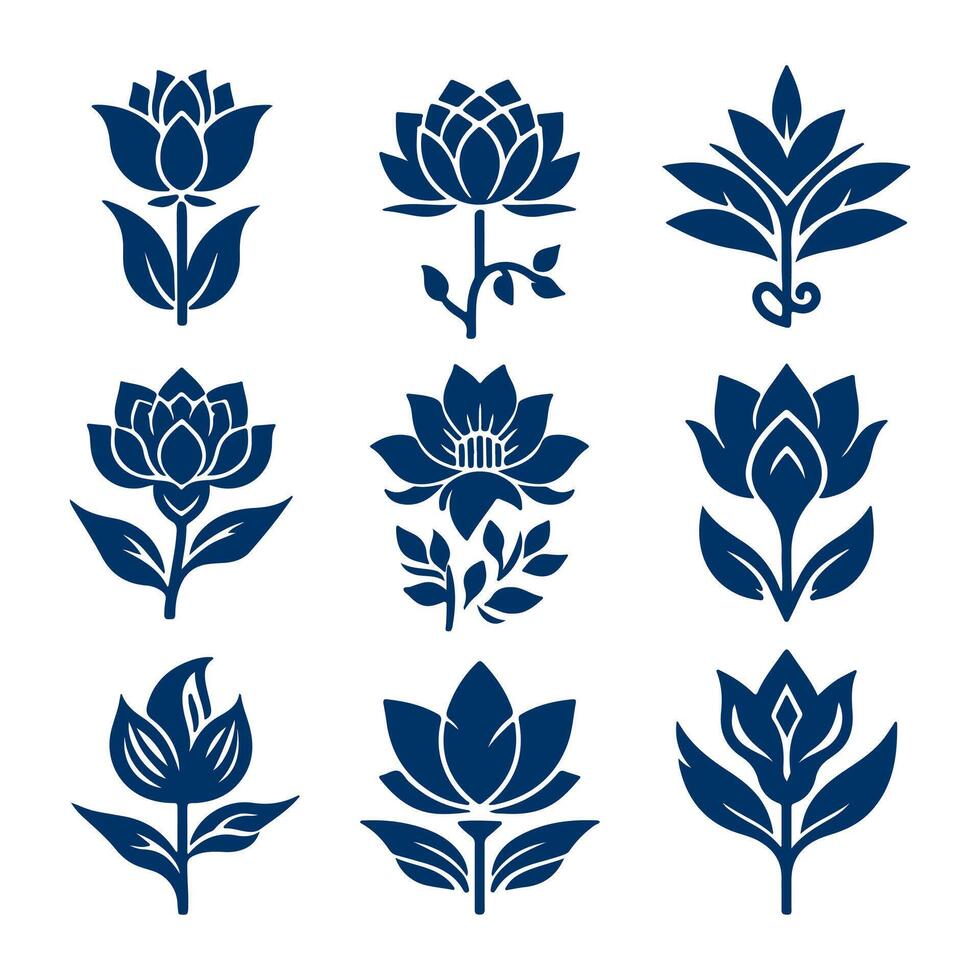 Outline flower set for artistic designs. vector