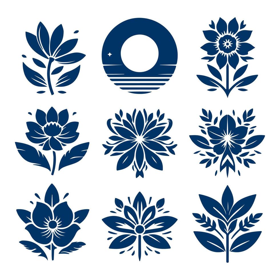 Outline flower set for artistic designs. vector