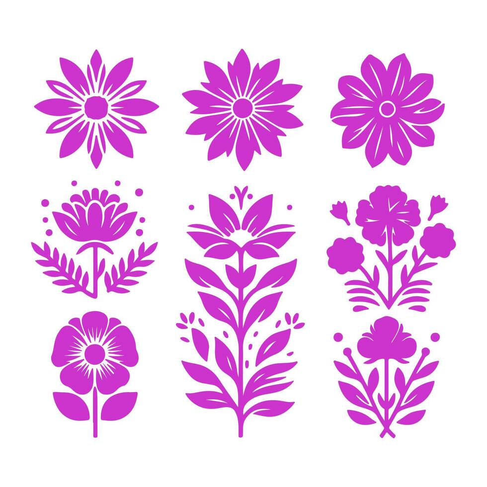 Outline flower set for artistic designs. vector