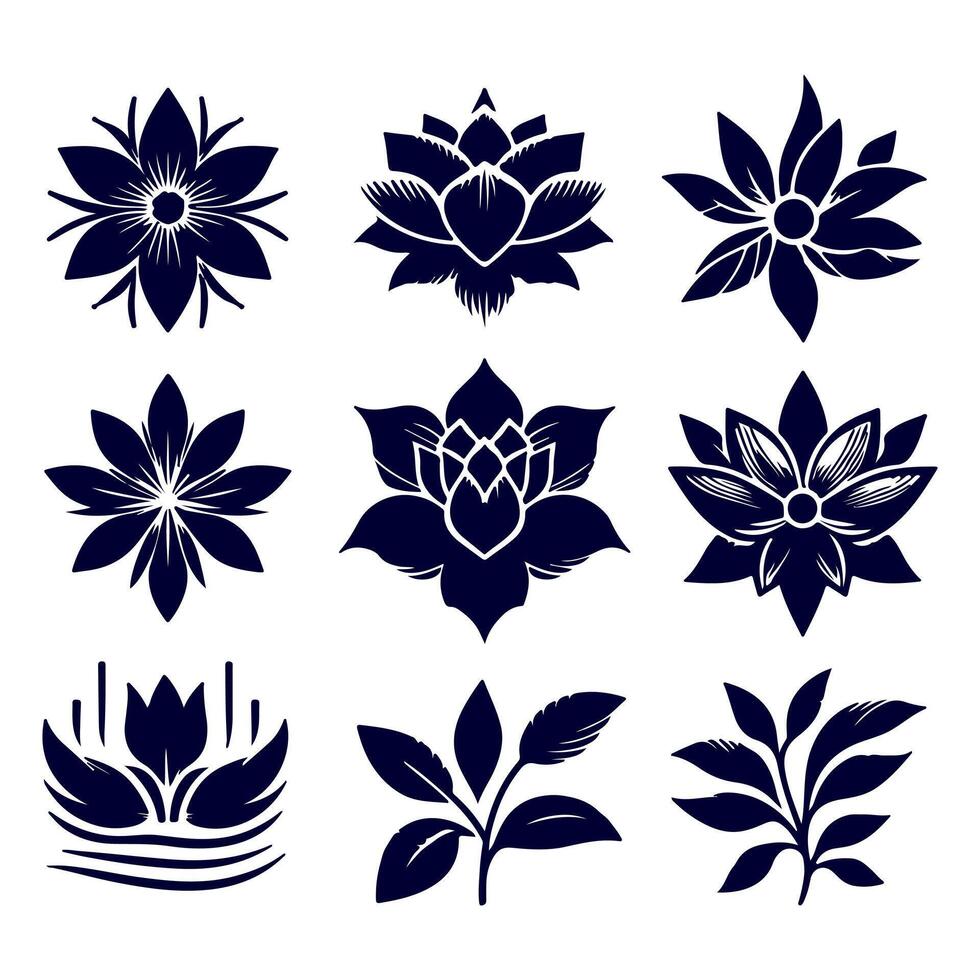 Outline flower set for artistic designs. vector