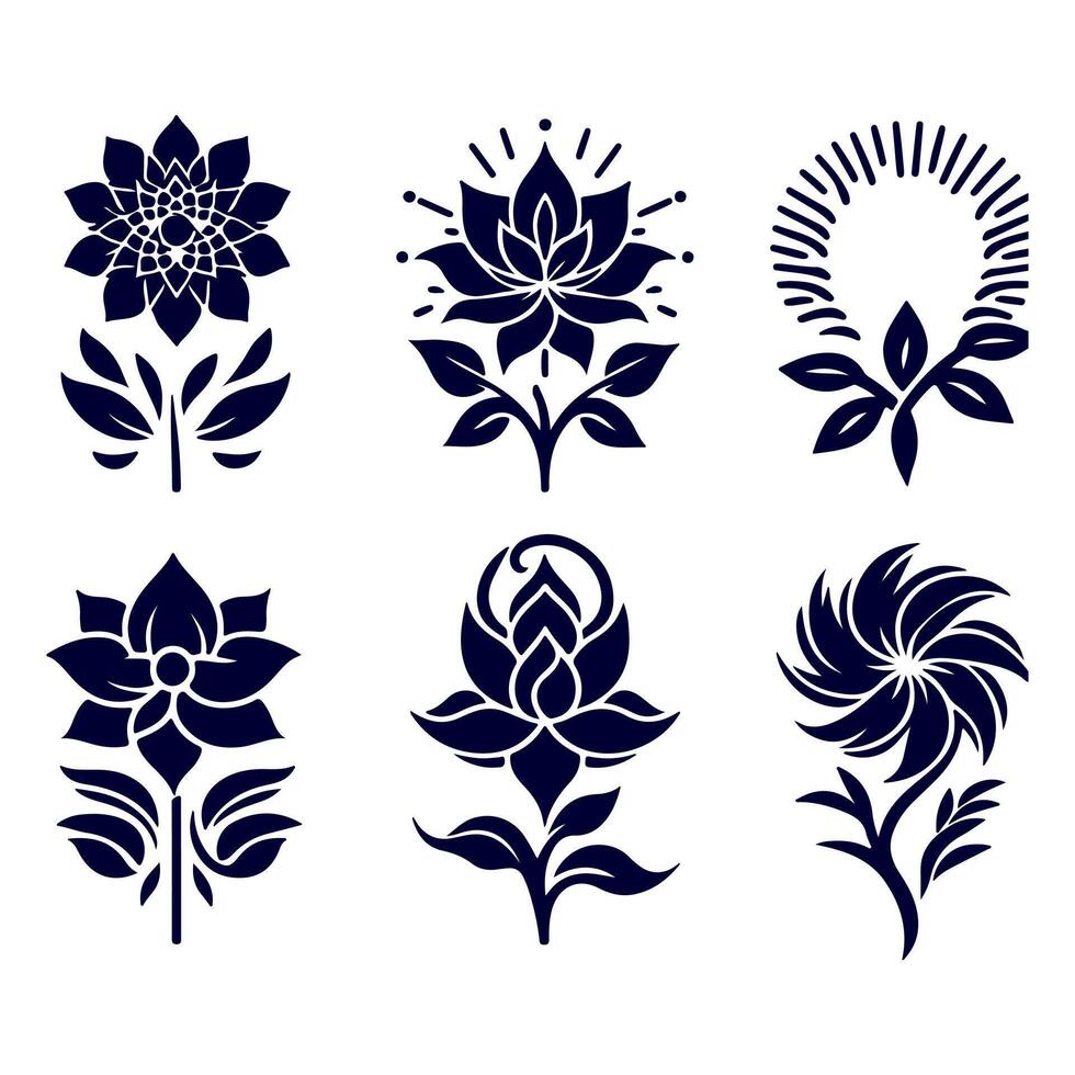 Outline flower set for artistic designs. vector
