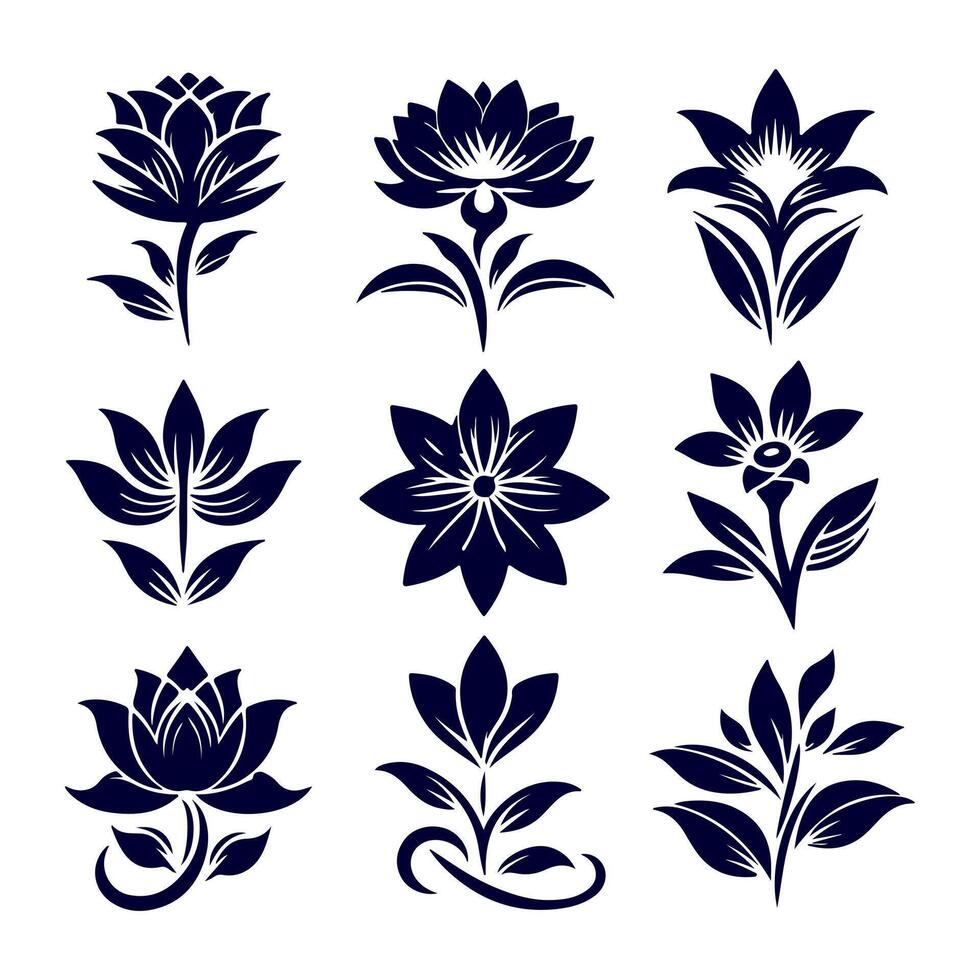 Outline flower set for artistic designs. vector