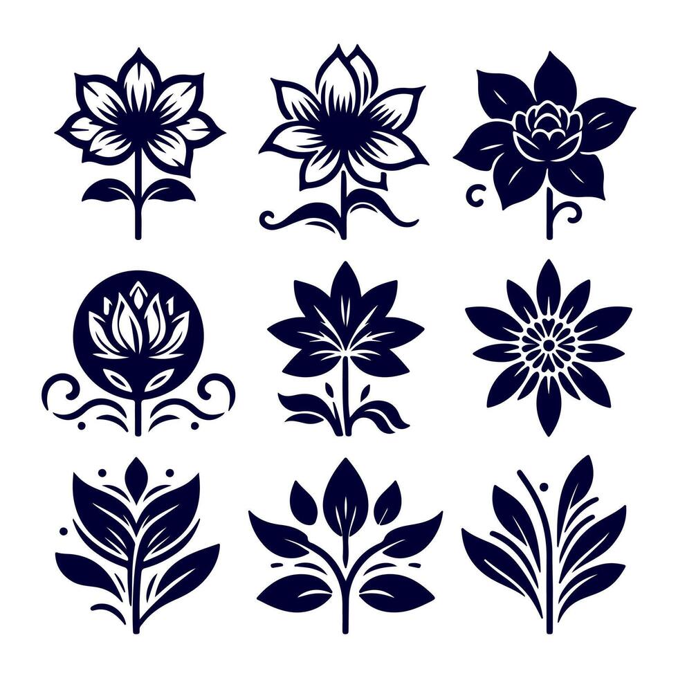 Outline flower set for artistic designs. vector