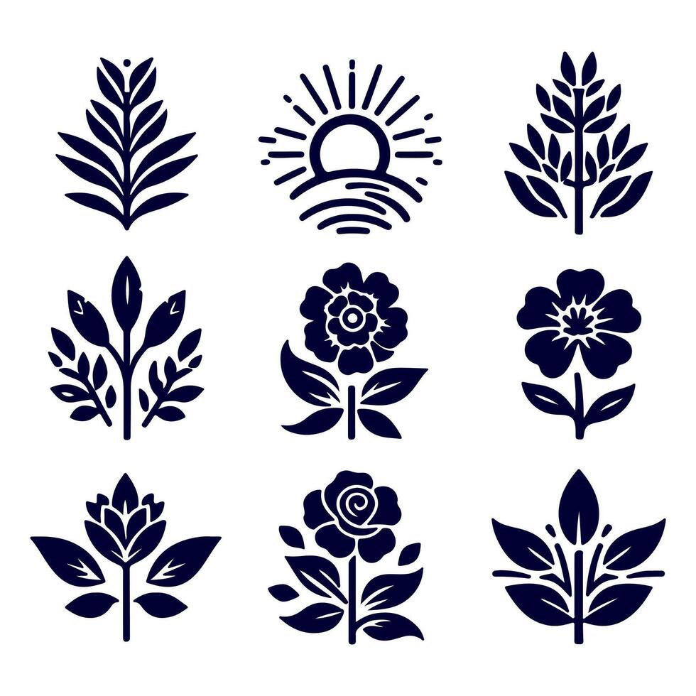 Outline flower set for artistic designs. vector