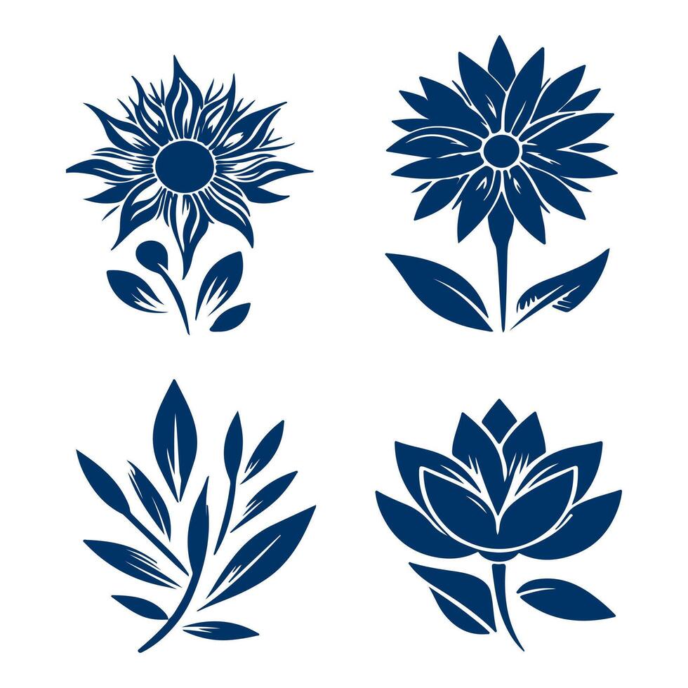 Outline flower set for artistic designs. vector