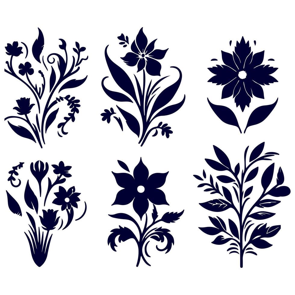 Outline flower set for artistic designs. vector