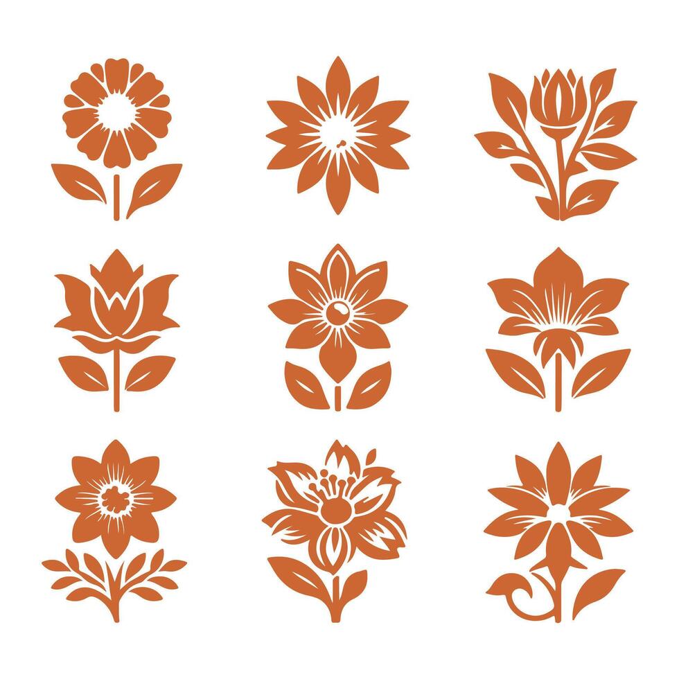 Outline flower set for artistic designs. vector