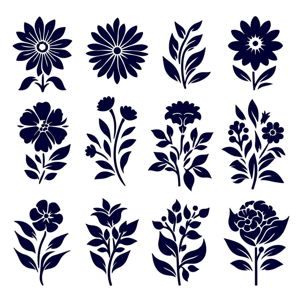 Outline flower set for artistic designs. vector