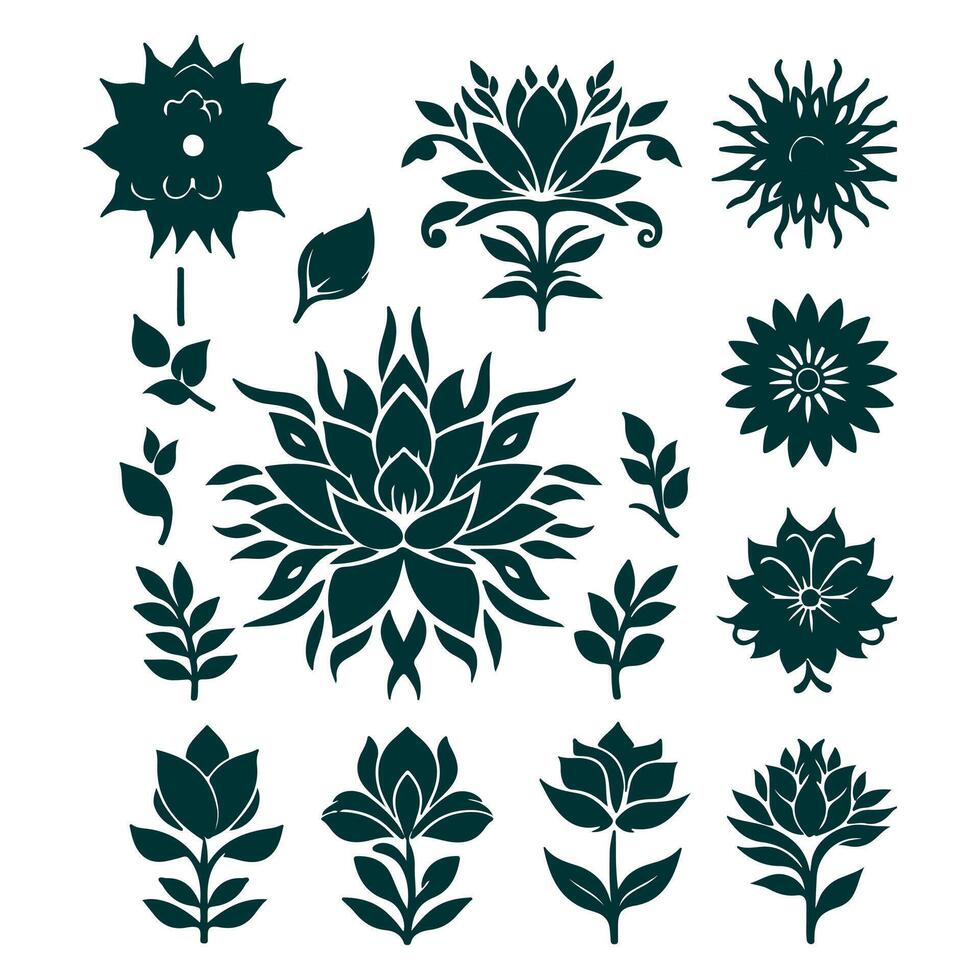 Outline flower set for artistic designs. vector