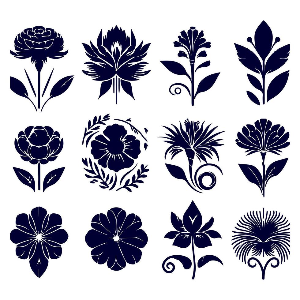 Outline flower set for artistic designs. vector