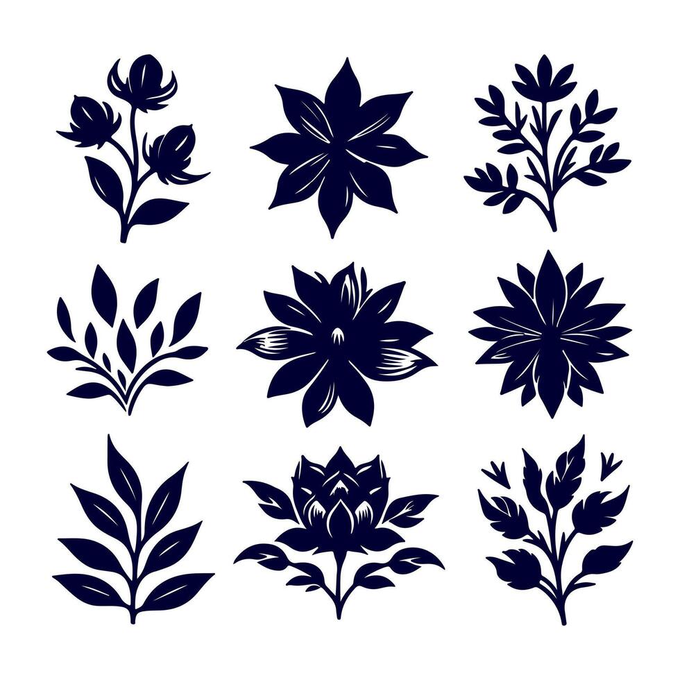 Outline flower set for artistic designs. vector