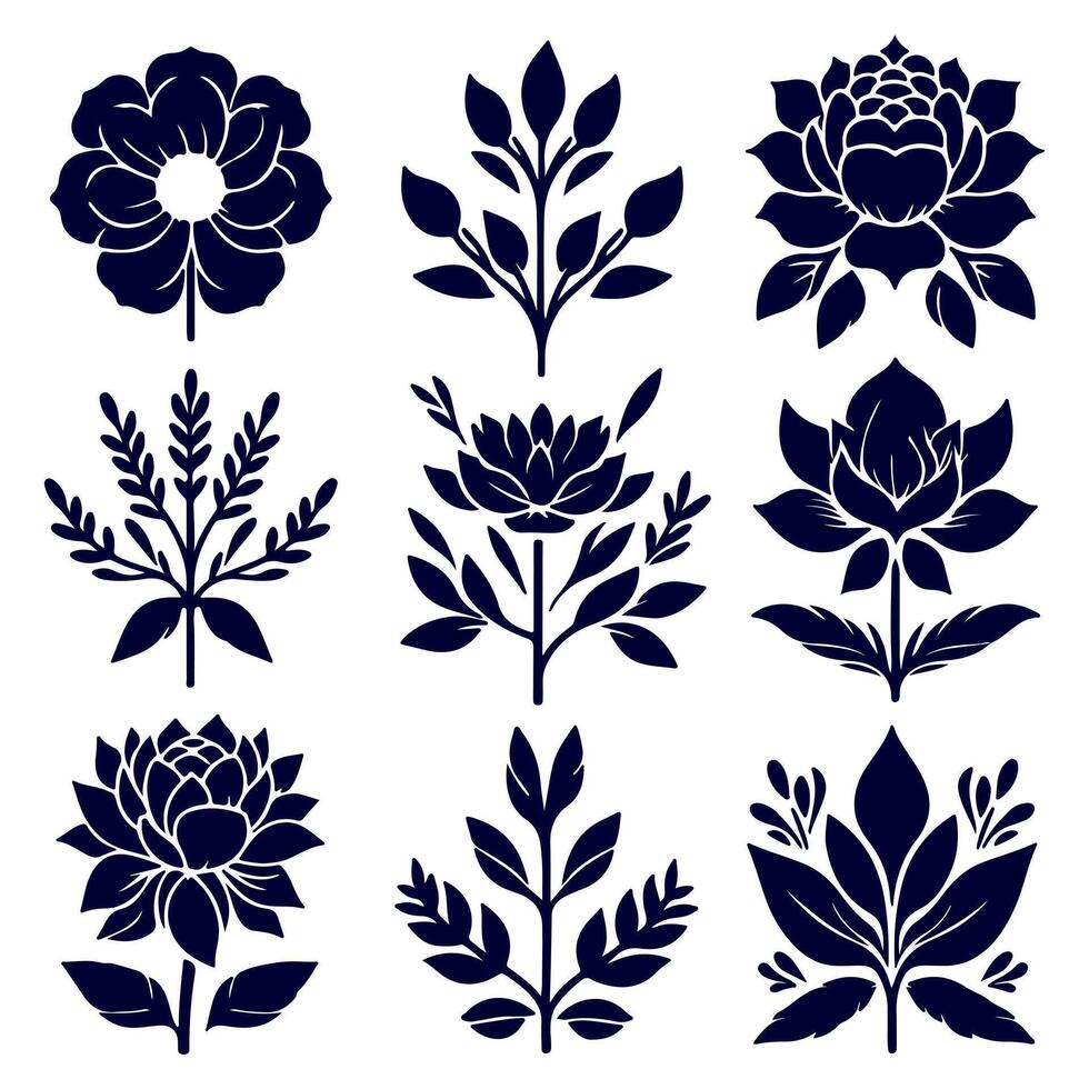 Outline flower set for artistic designs. vector