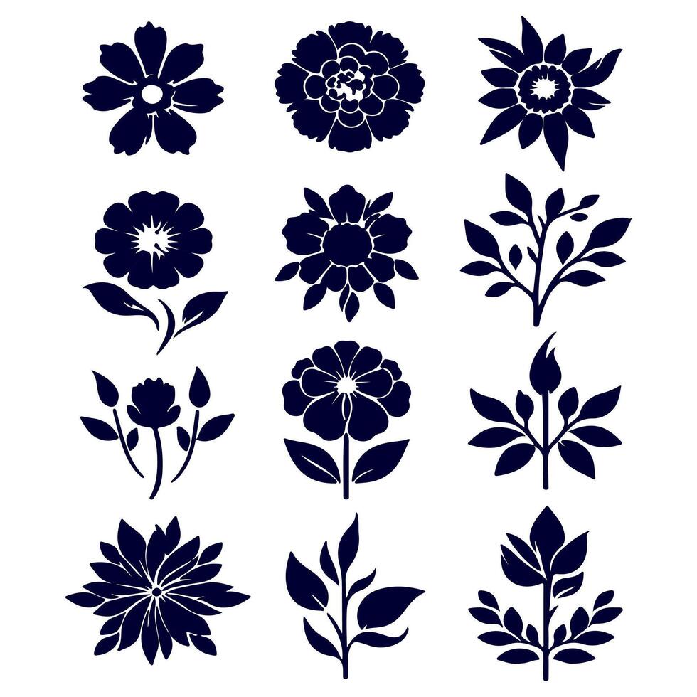 Outline flower set for artistic designs. vector