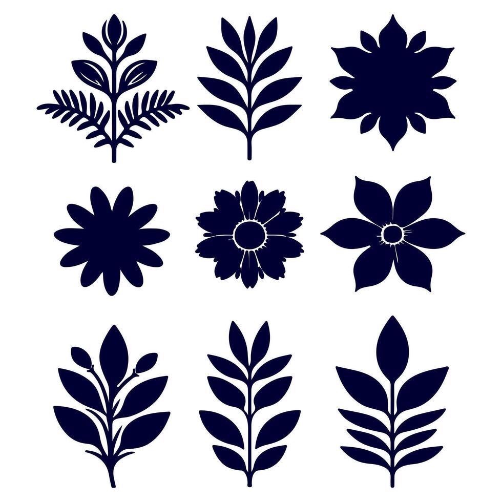 Outline flower set for artistic designs. vector