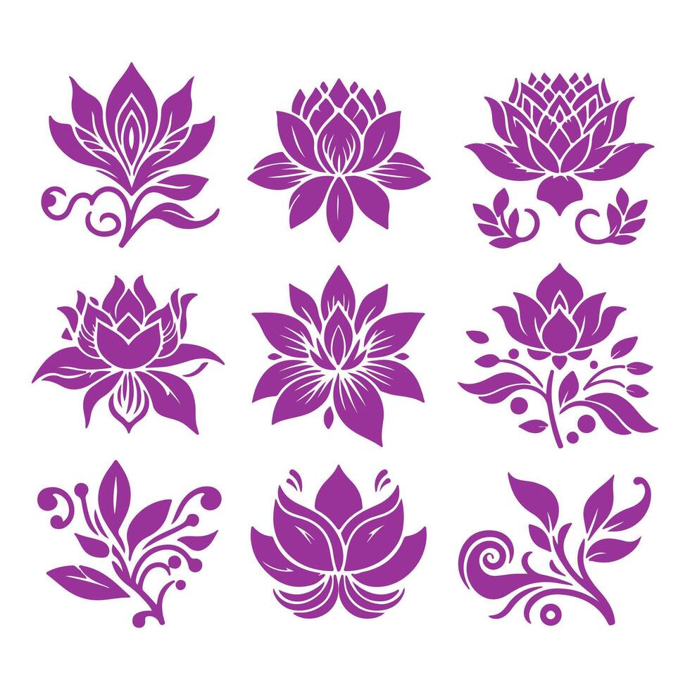 Outline flower set for artistic designs. vector