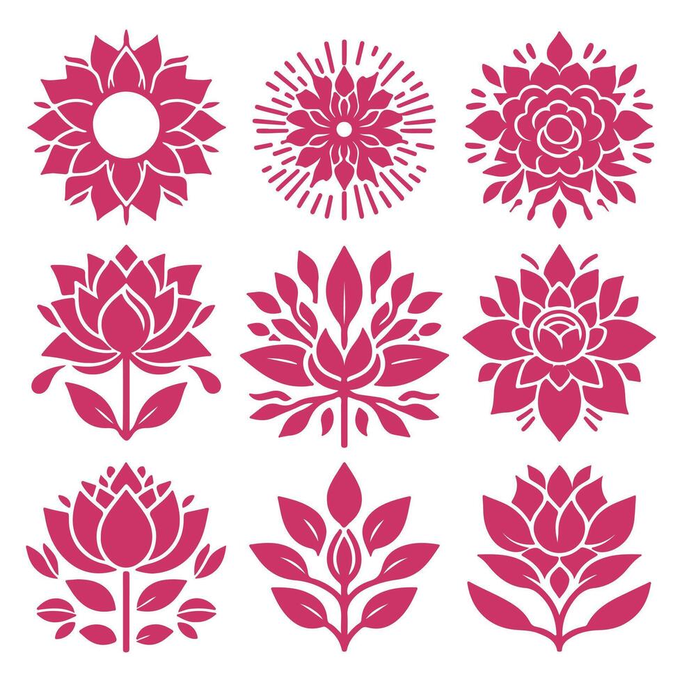 Outline flower set for artistic designs. vector