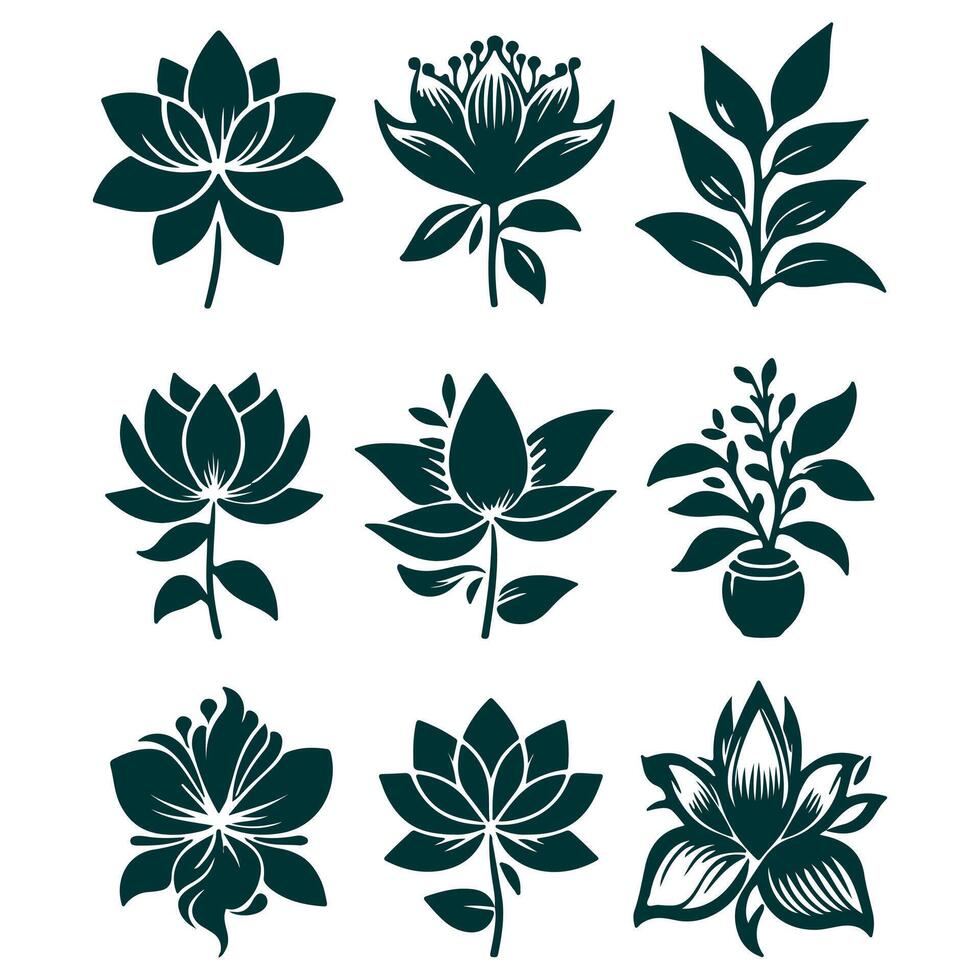 Outline flower set for artistic designs. vector
