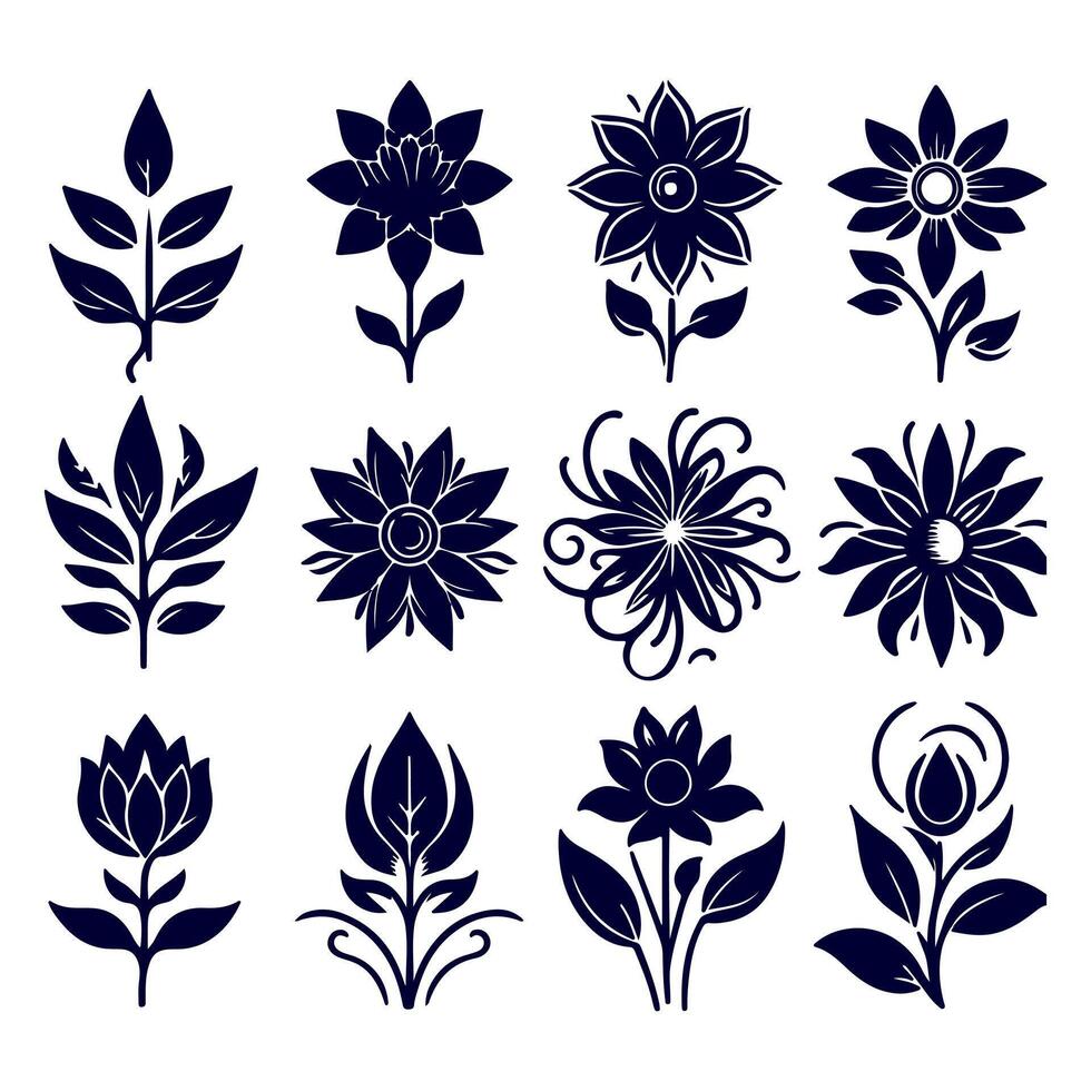 Outline flower set for artistic designs. vector