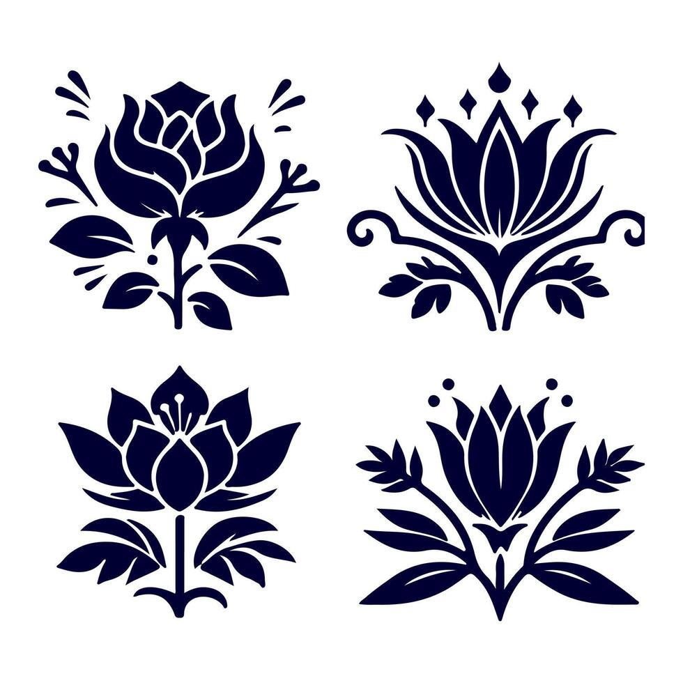 Outline flower set for artistic designs. vector