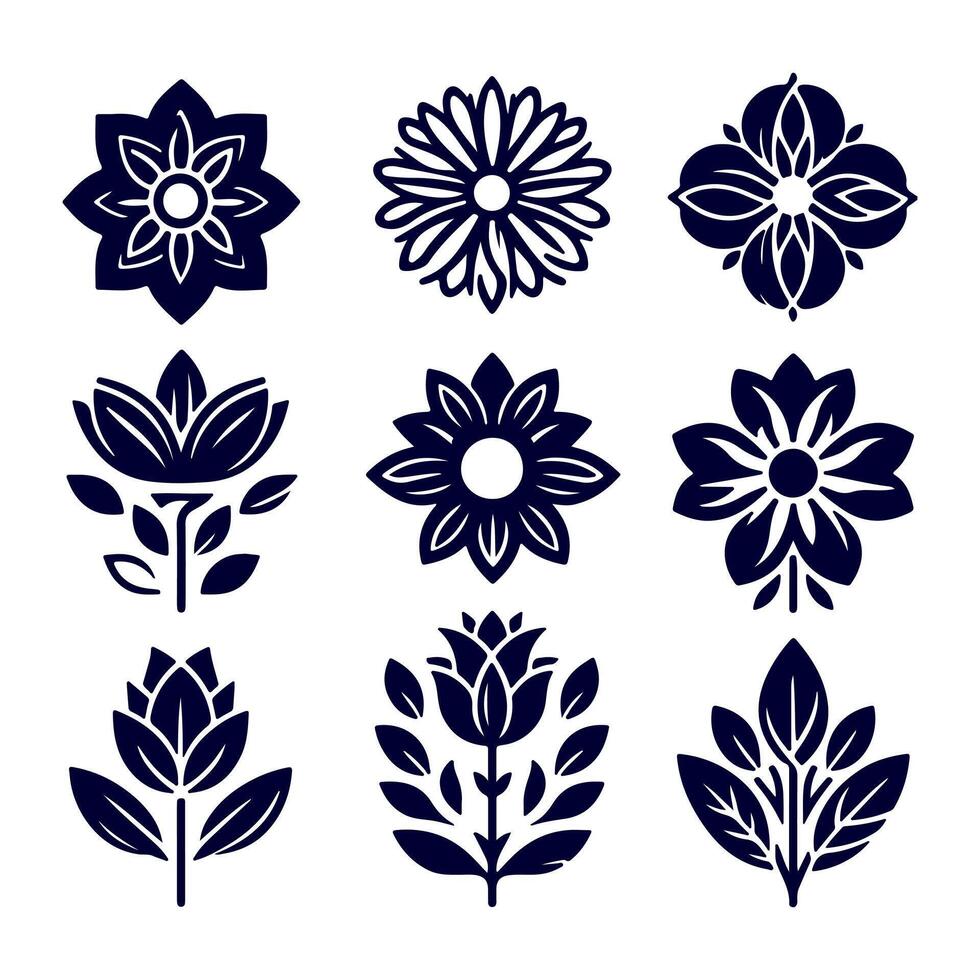 Outline flower set for artistic designs. vector