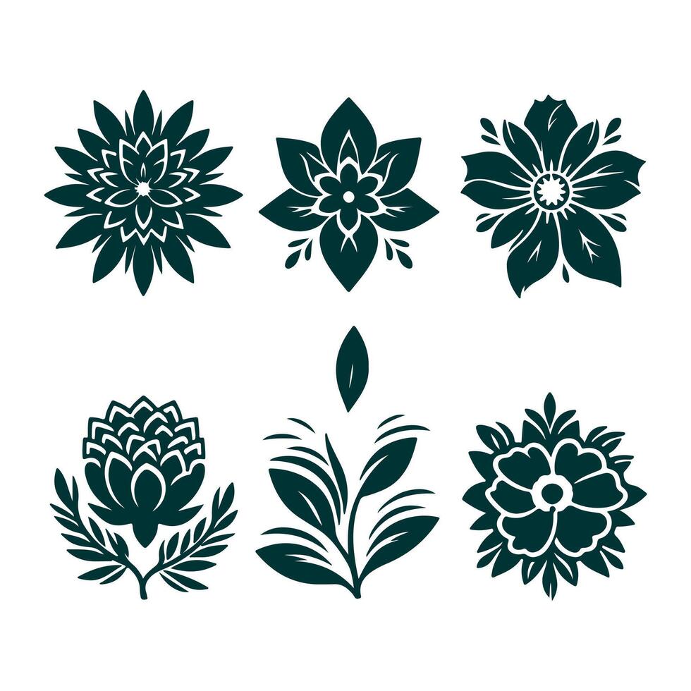 Outline flower set for artistic designs. vector