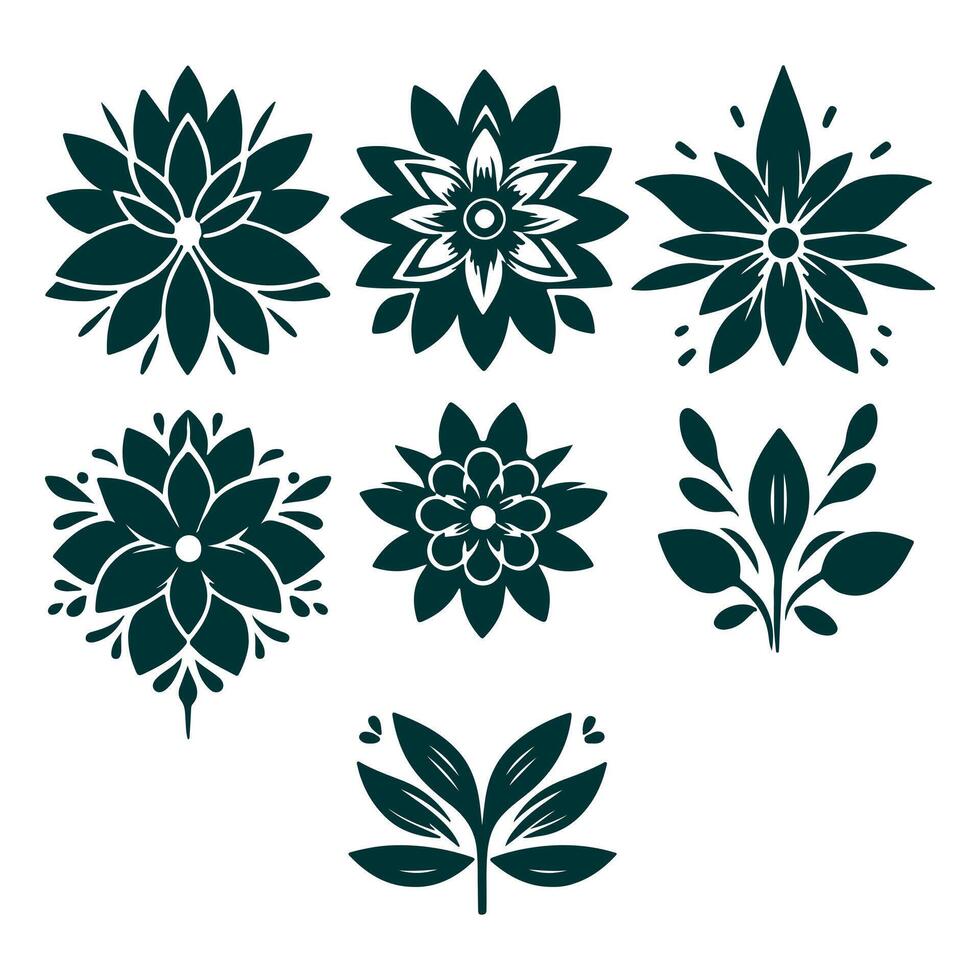 Outline flower set for artistic designs. vector