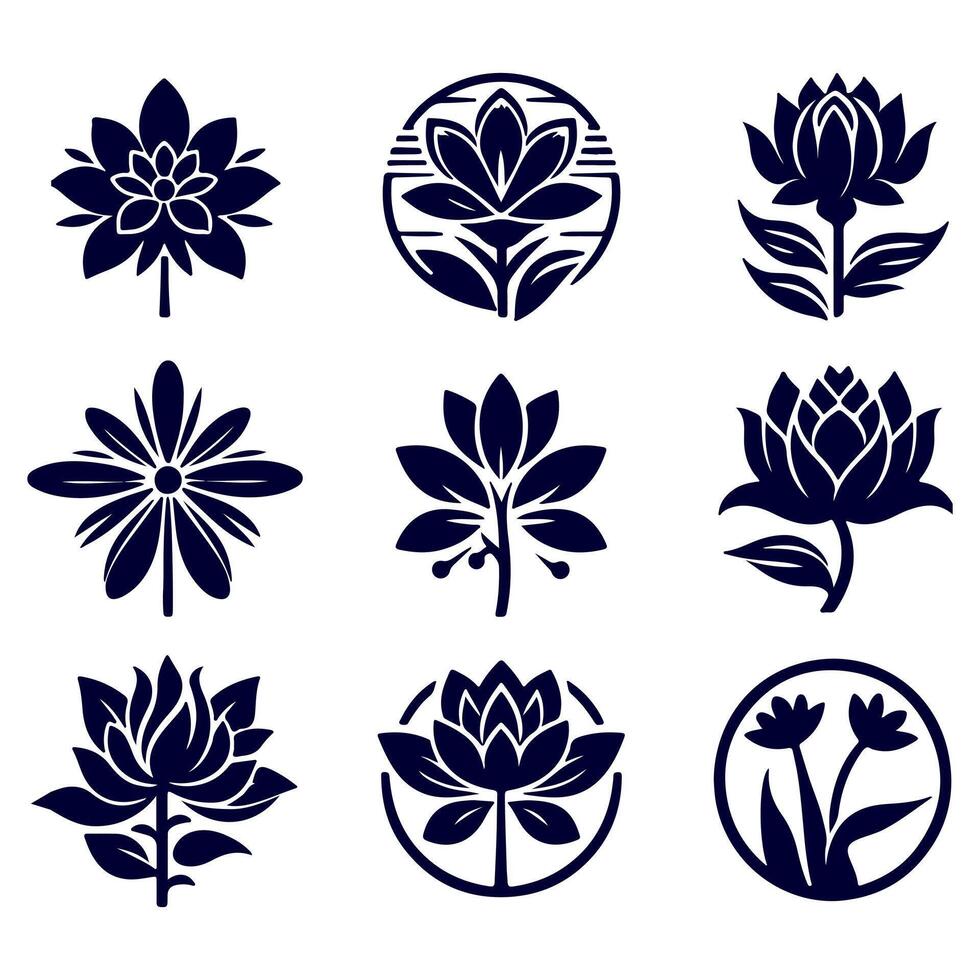 Outline flower set for artistic designs. vector