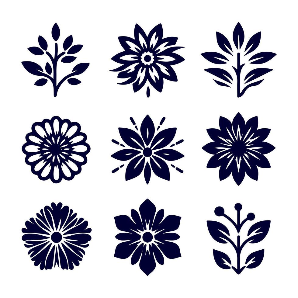 Outline flower set for artistic designs. vector