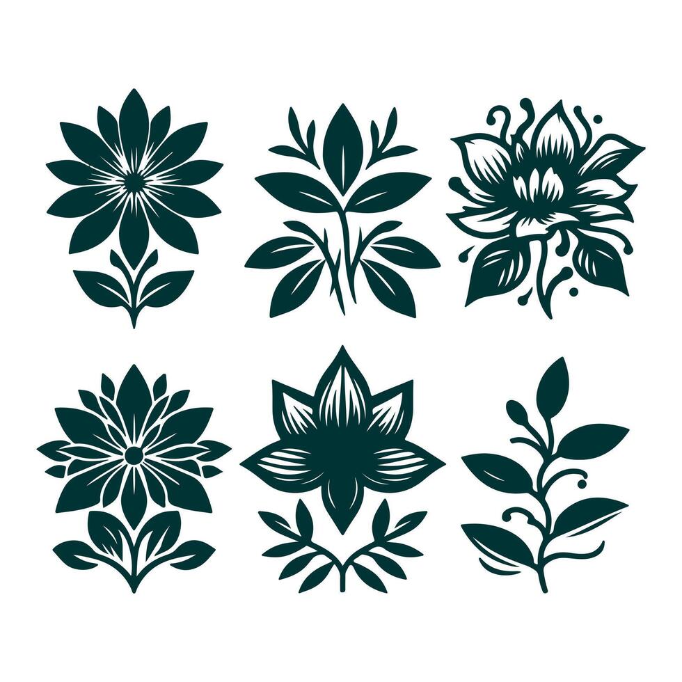 Outline flower set for artistic designs. vector