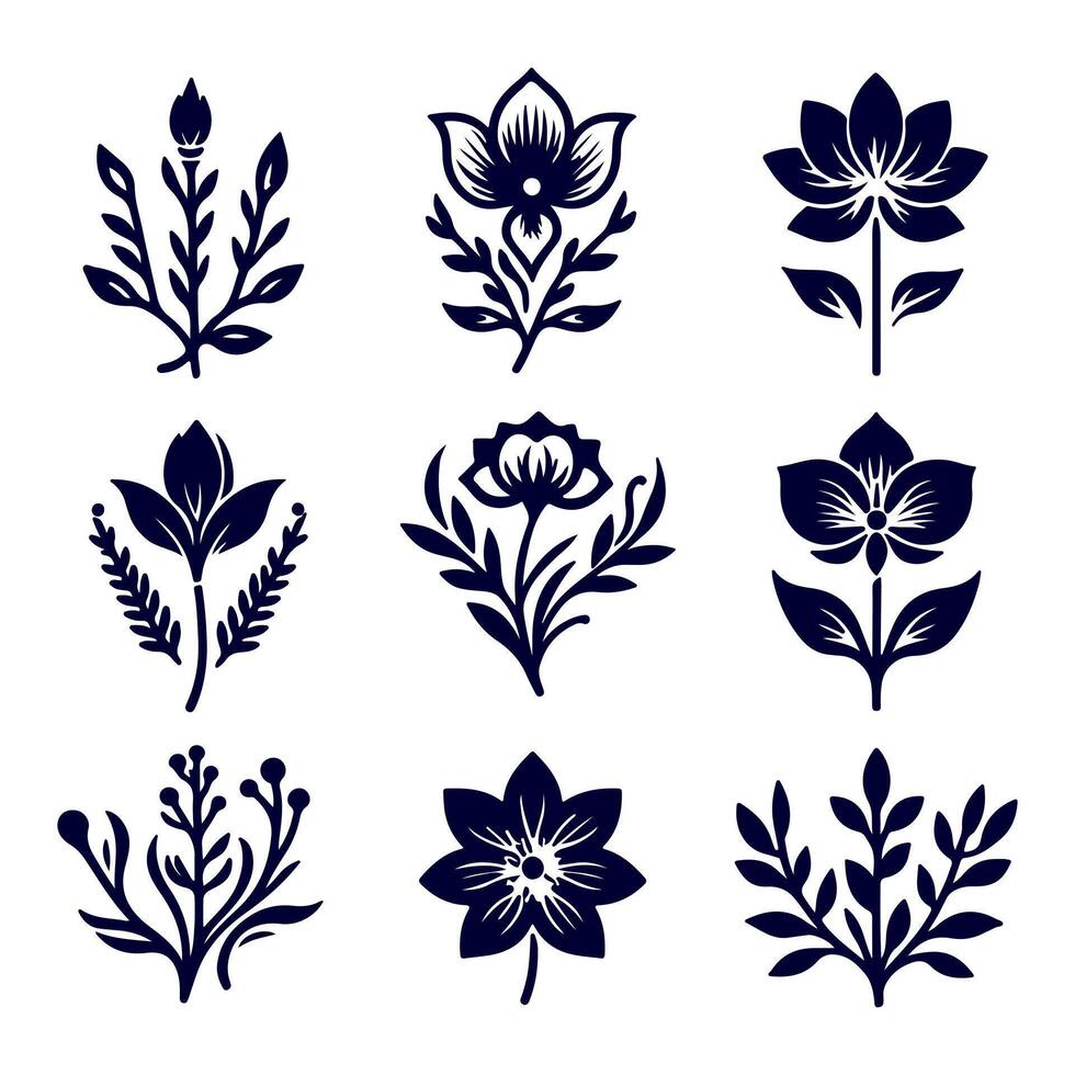 Outline flower set for artistic designs. vector