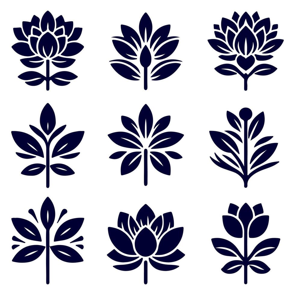 Outline flower set for artistic designs. vector