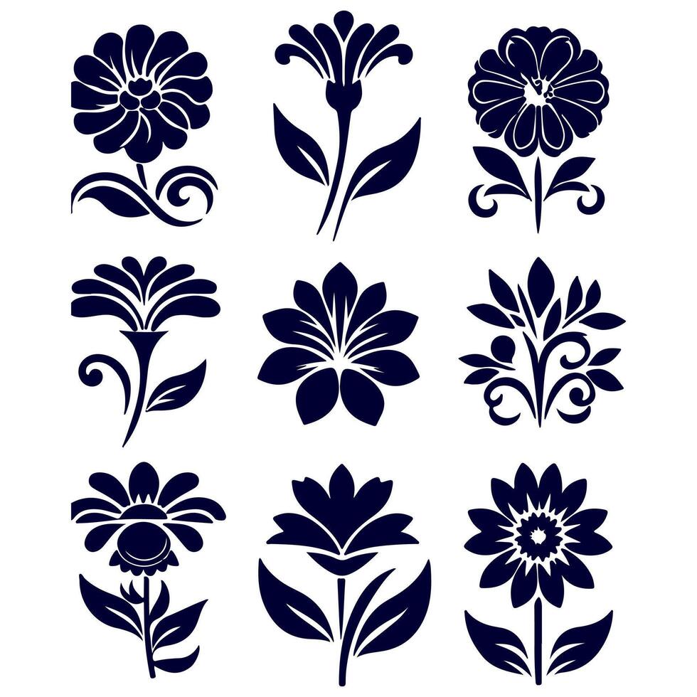 Outline flower set for artistic designs. vector