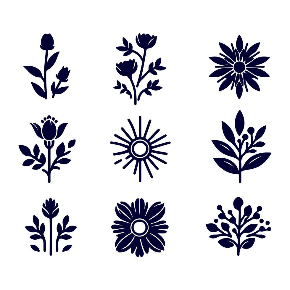 Outline flower set for artistic designs. vector