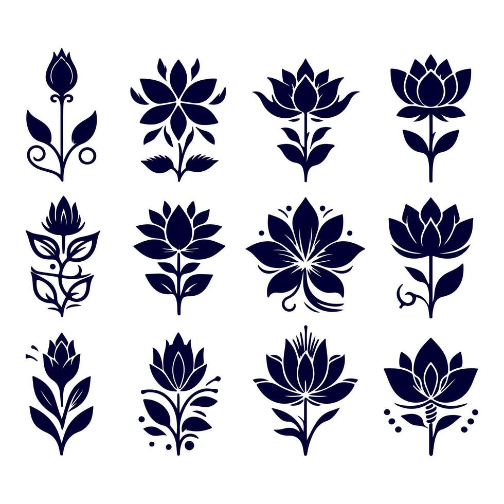 Outline flower set for artistic designs. vector