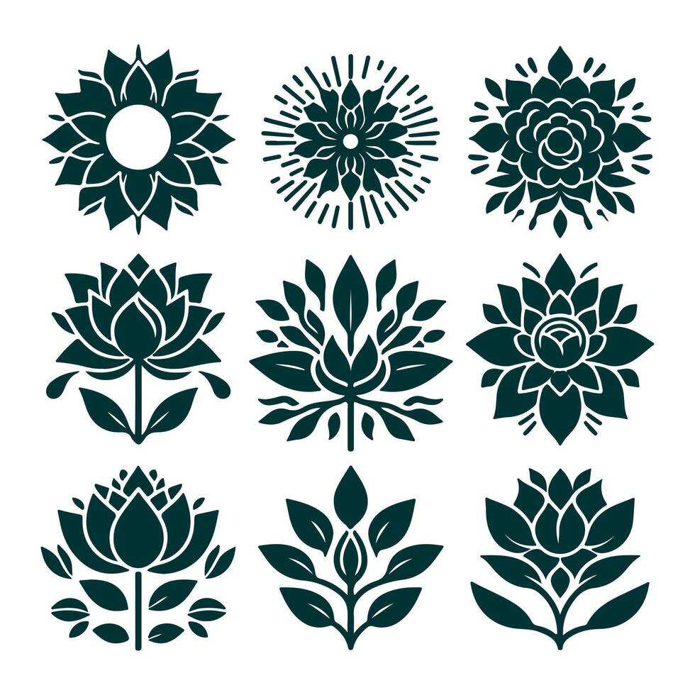 Outline flower set for artistic designs. vector
