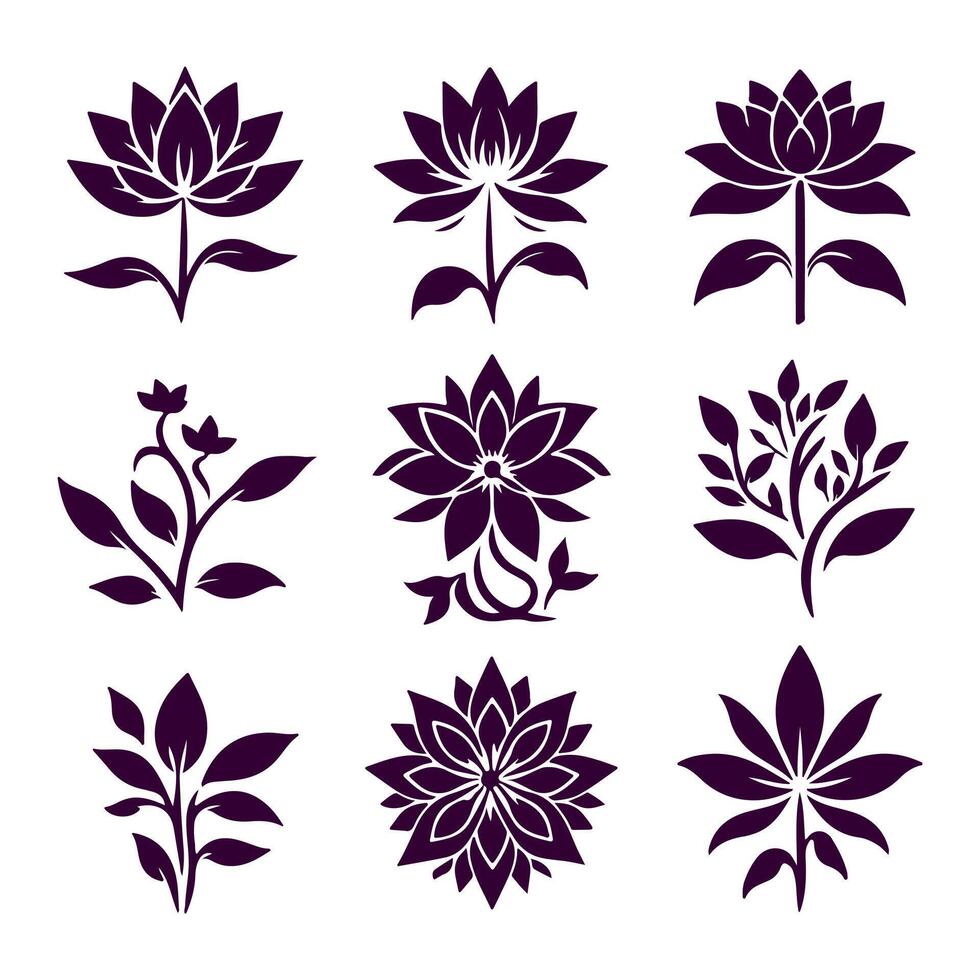 Outline flower set for artistic designs. vector