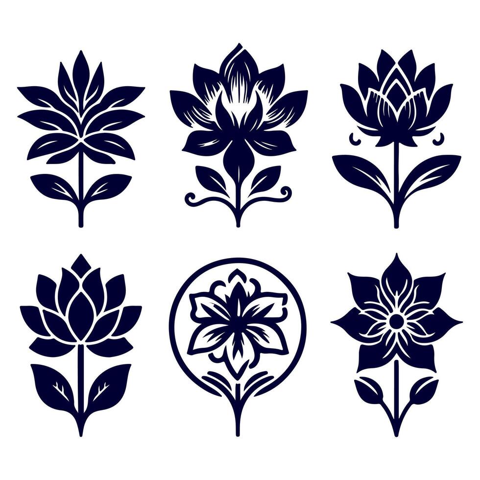 Outline flower set for artistic designs. vector
