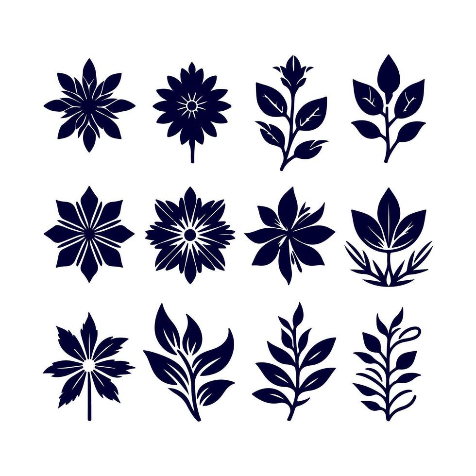 Outline flower set for artistic designs. vector