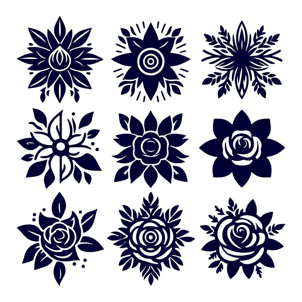 Outline flower set for artistic designs. vector