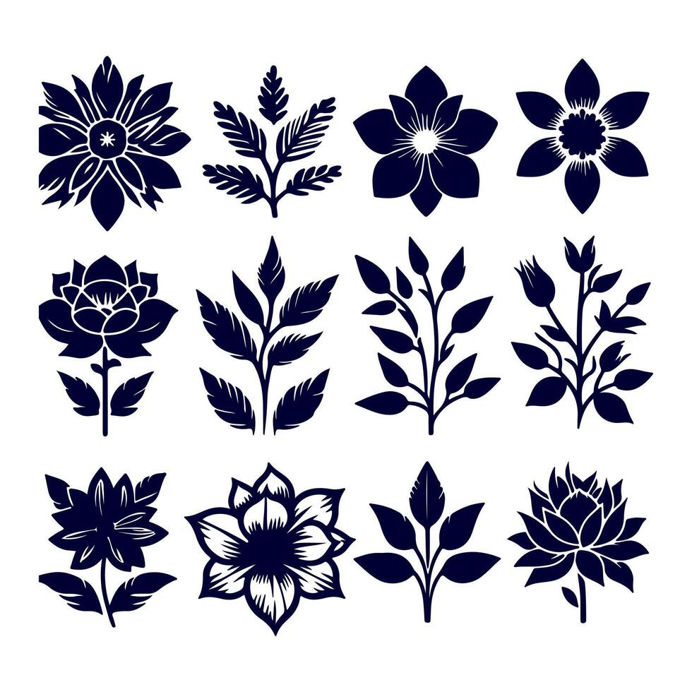 Outline flower set for artistic designs. vector