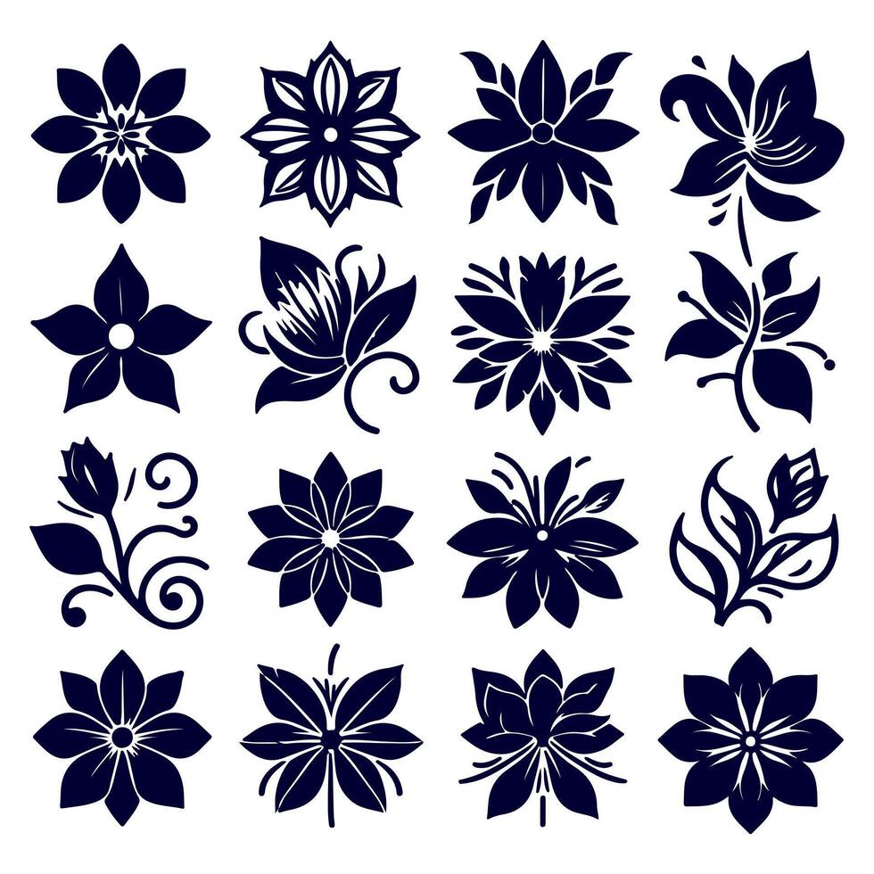 Outline flower set for artistic designs. vector