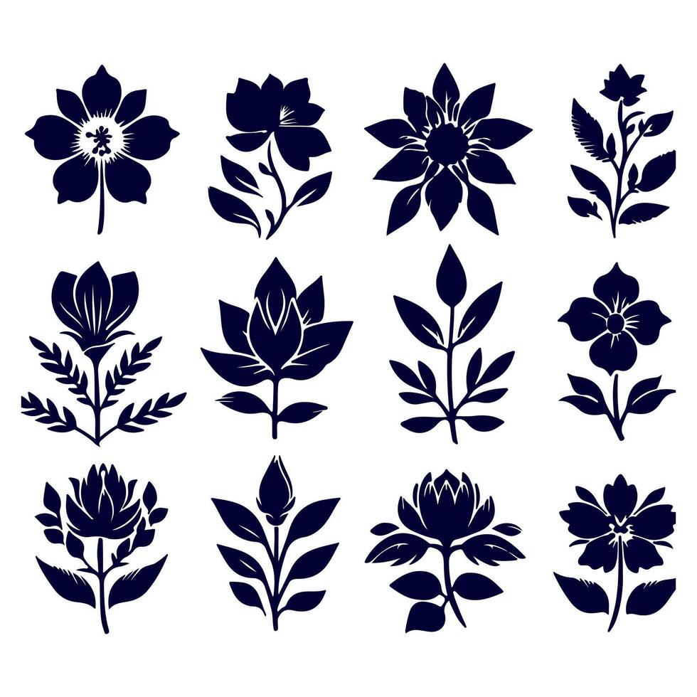 Outline flower set for artistic designs. vector
