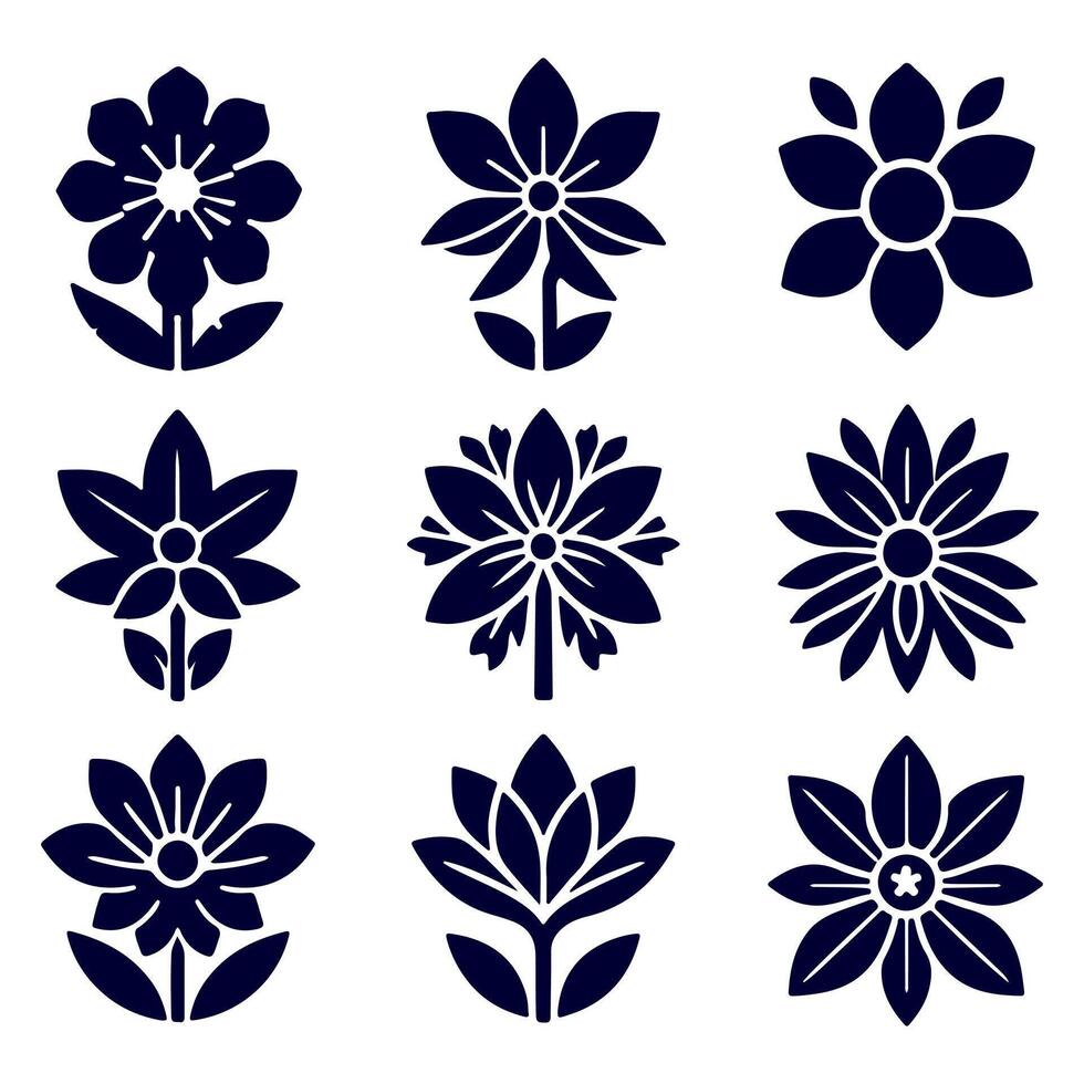 Outline flower set for artistic designs. vector