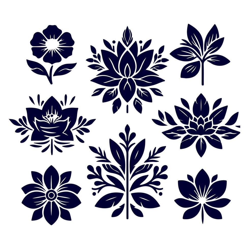 Outline flower set for artistic designs. vector