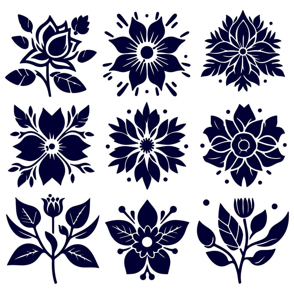 Outline flower set for artistic designs. vector