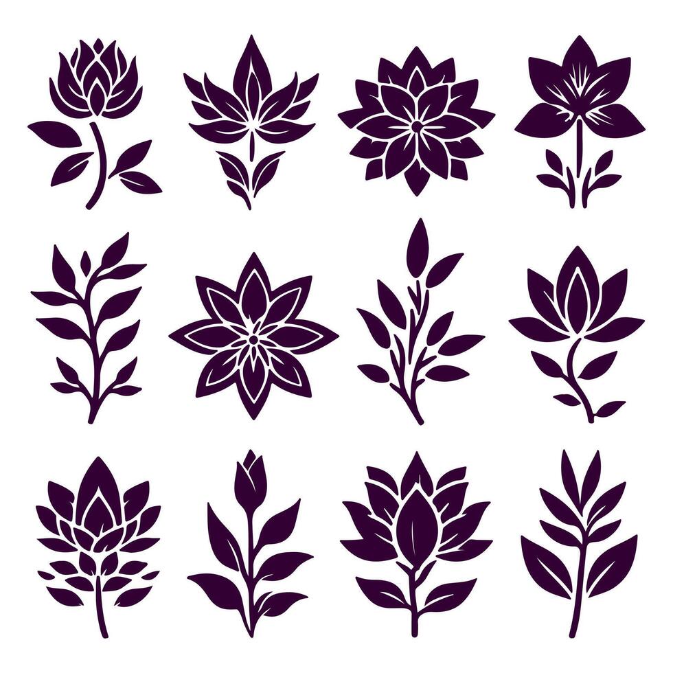 Outline flower set for artistic designs. vector