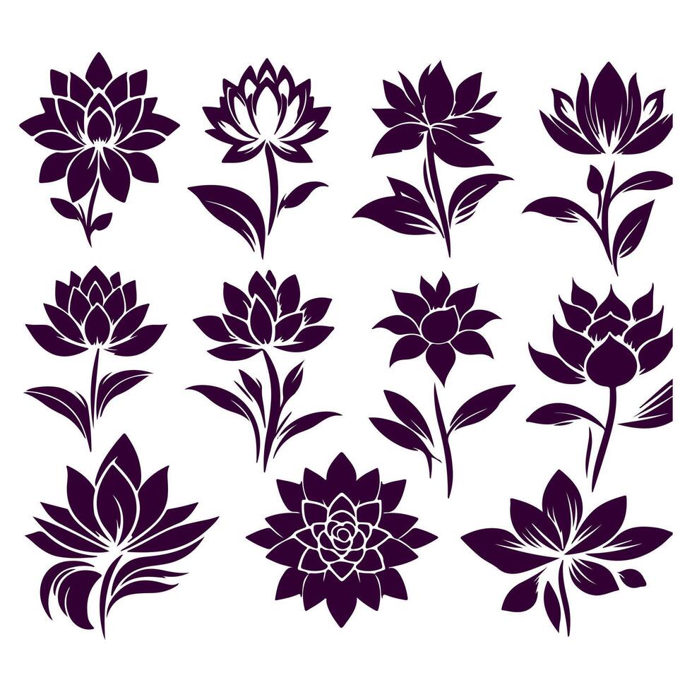 Outline flower set for artistic designs. vector