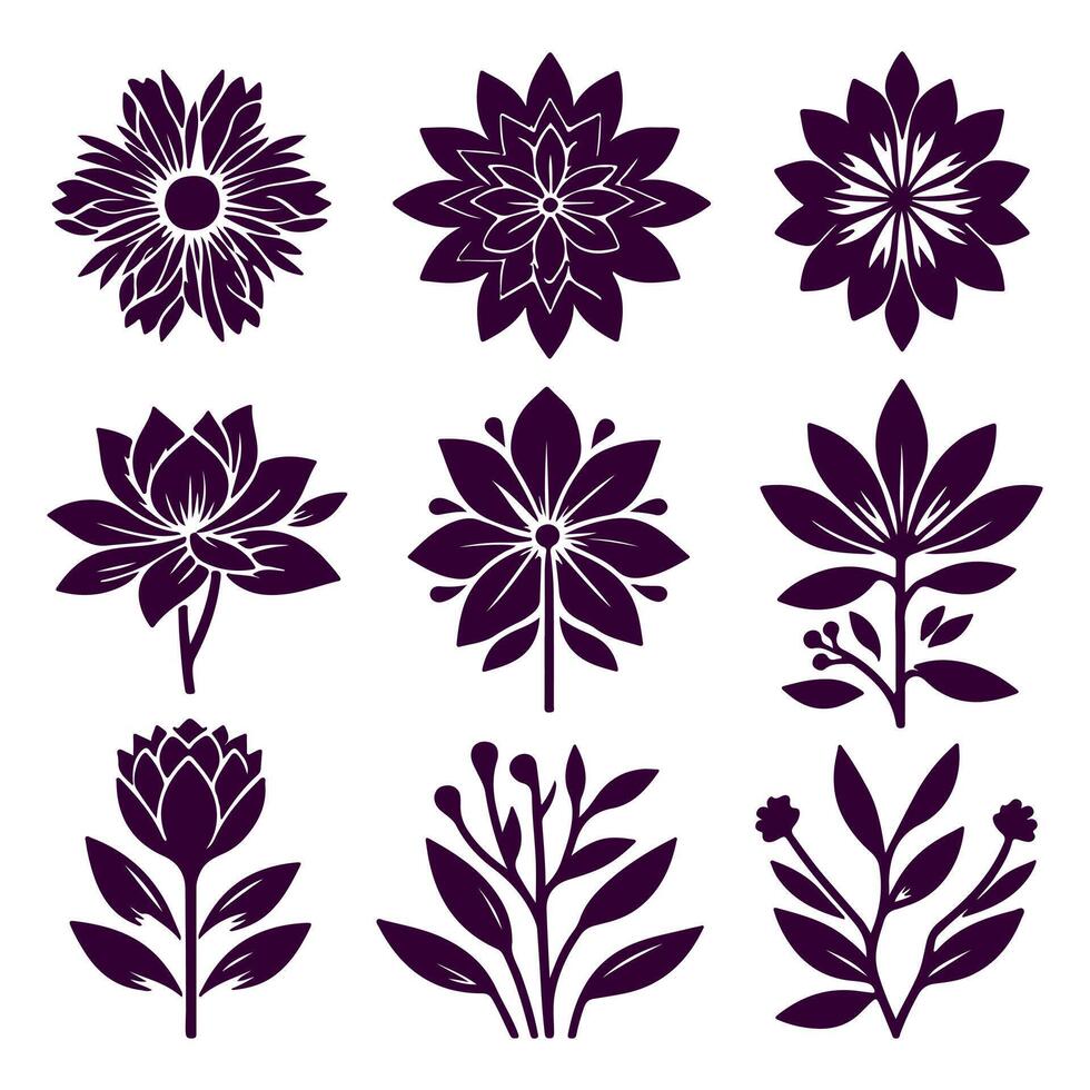 Outline flower set for artistic designs. vector