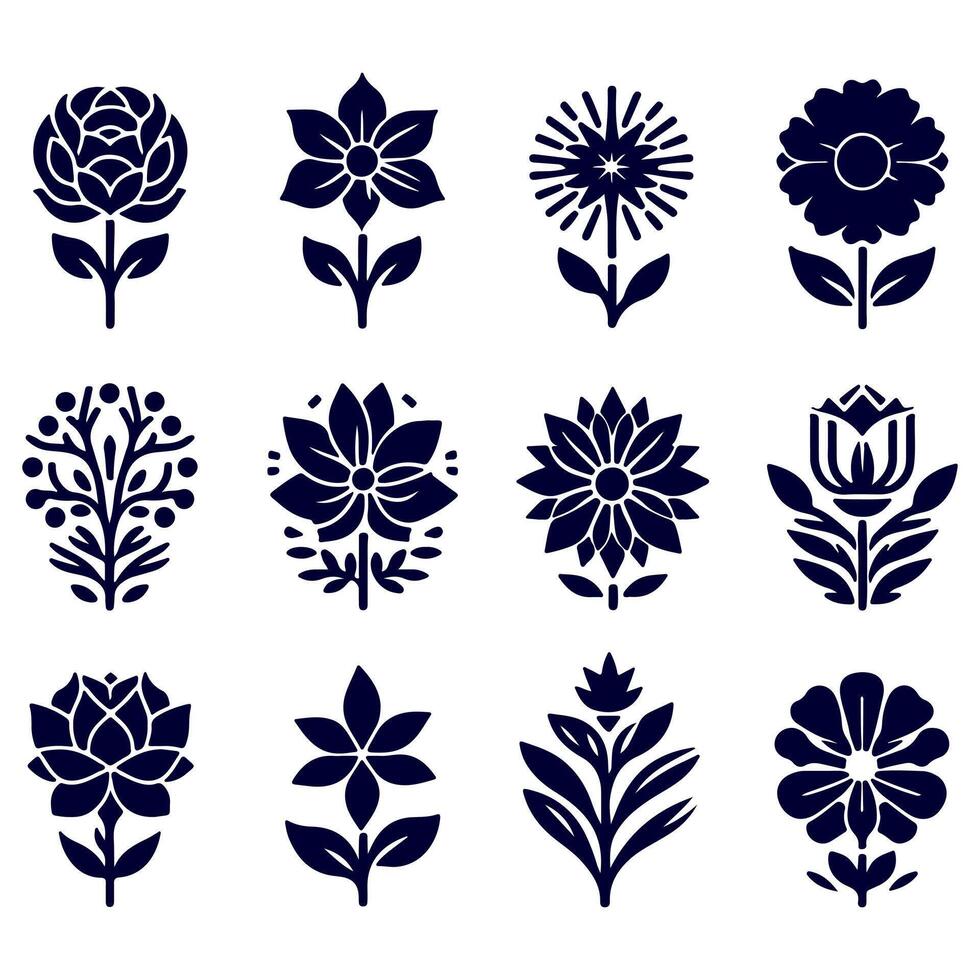 Outline flower set for artistic designs. vector