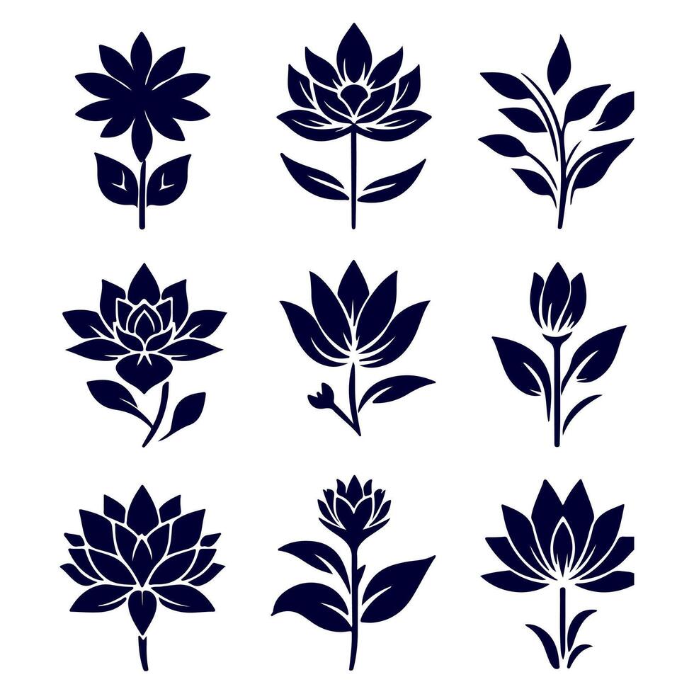 Outline flower set for artistic designs. vector